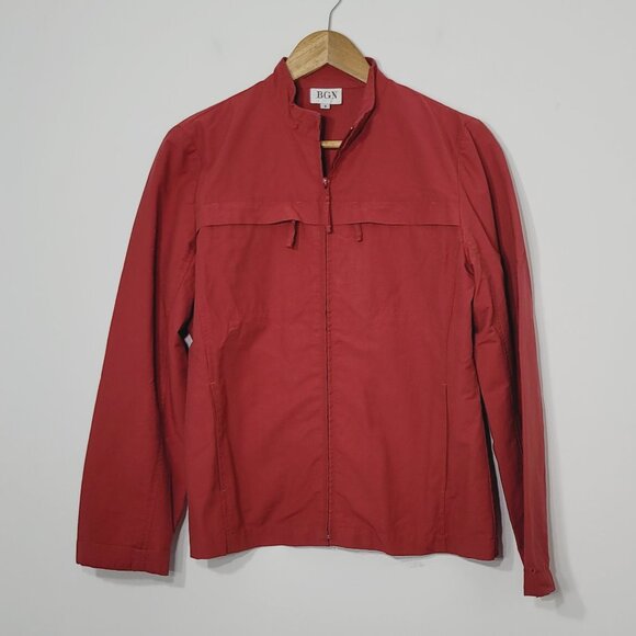 BGN Red Cotton Blend Long Sleeve Casual Zip Pocket Front Mock Collar Size Small - Picture 1 of 12